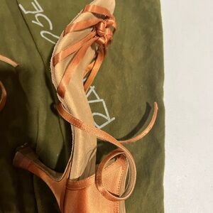 Elegant Satin bronze Women's Latin heels 2 1/2 flared heel